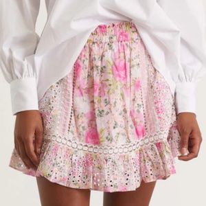 LoveShackFancy Baydar Mini Skirt - Floral Eyelet Cotton Miniskirt